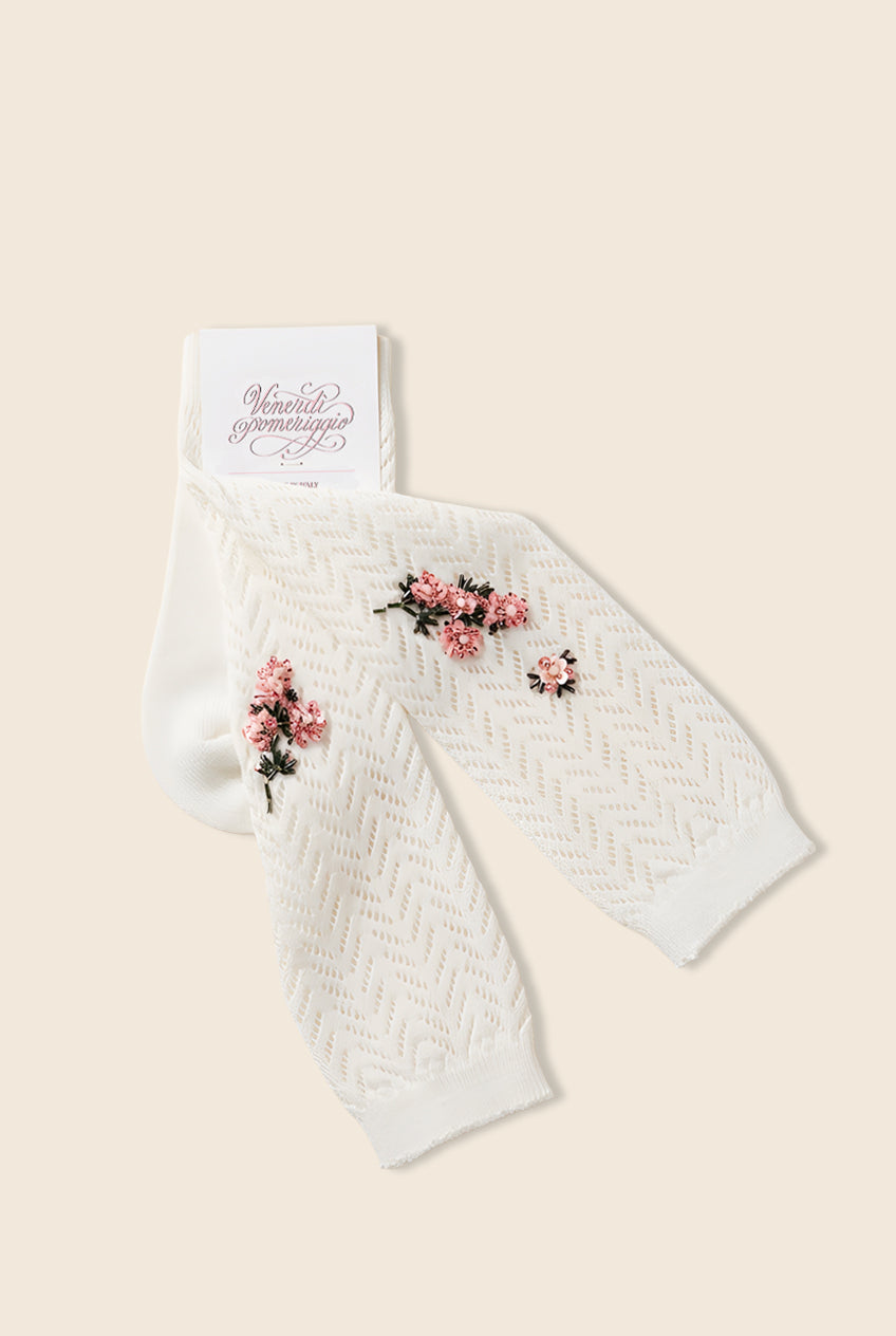 White lace socks with floral beaded embroidery 