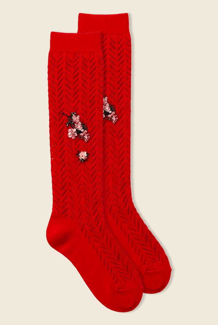 Lace Emboridery Socks Beaded
