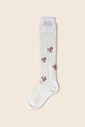 White knee-high sock with rose floral designs 
