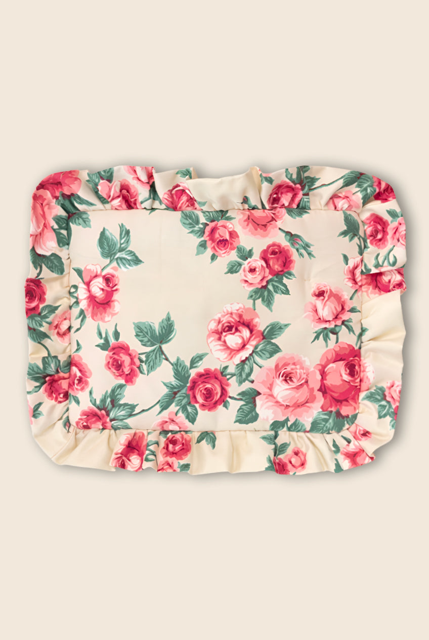 Rose patterned laptop case with ruffled edges