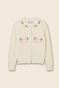 White colored cardigan with floral embroidery 