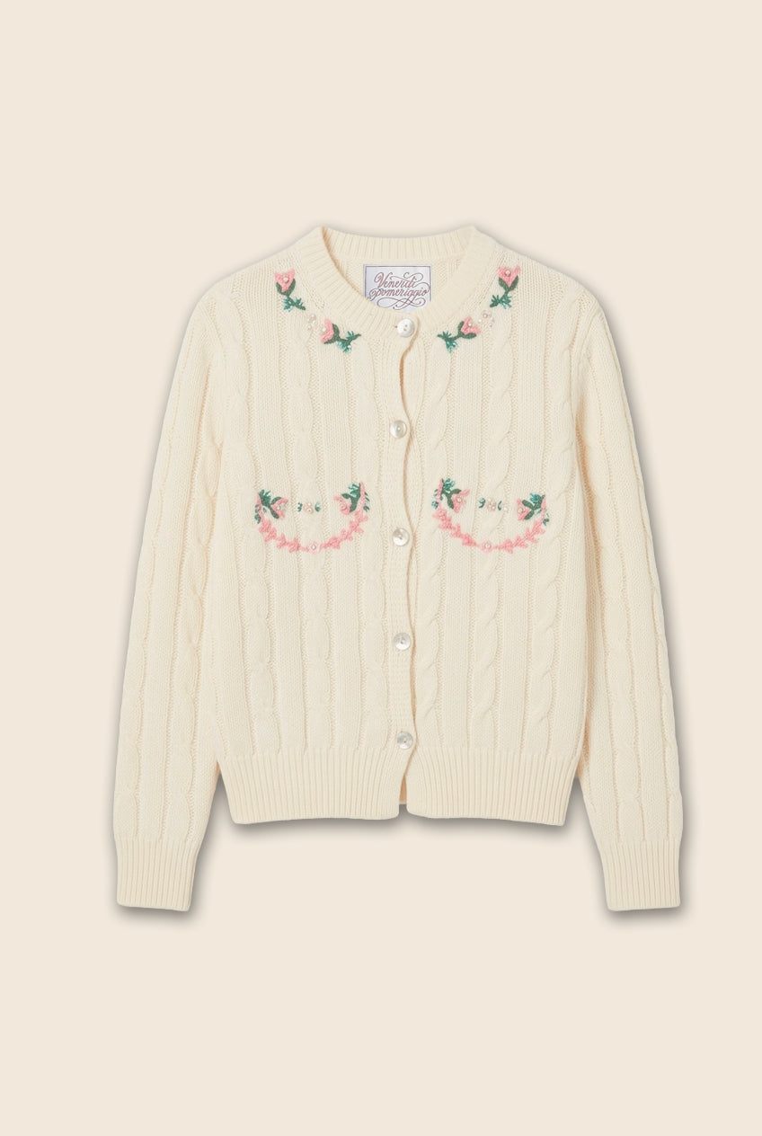 White colored cardigan with floral embroidery 