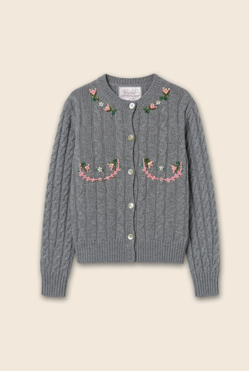 Gray cardigan with floral embroidery 