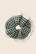 Green and white checkered scrunchie for the hair
