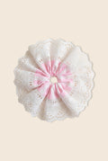 Pnk and white striped scrunchie with lace details for the hair