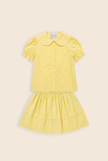 Yellow gingham co ord set with white scalloped trim details 