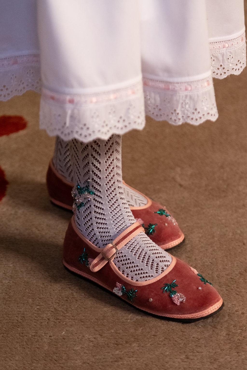 Lace Emboridery Socks Beaded