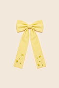 Yellow gingham bow hair clip with embroidered flowers