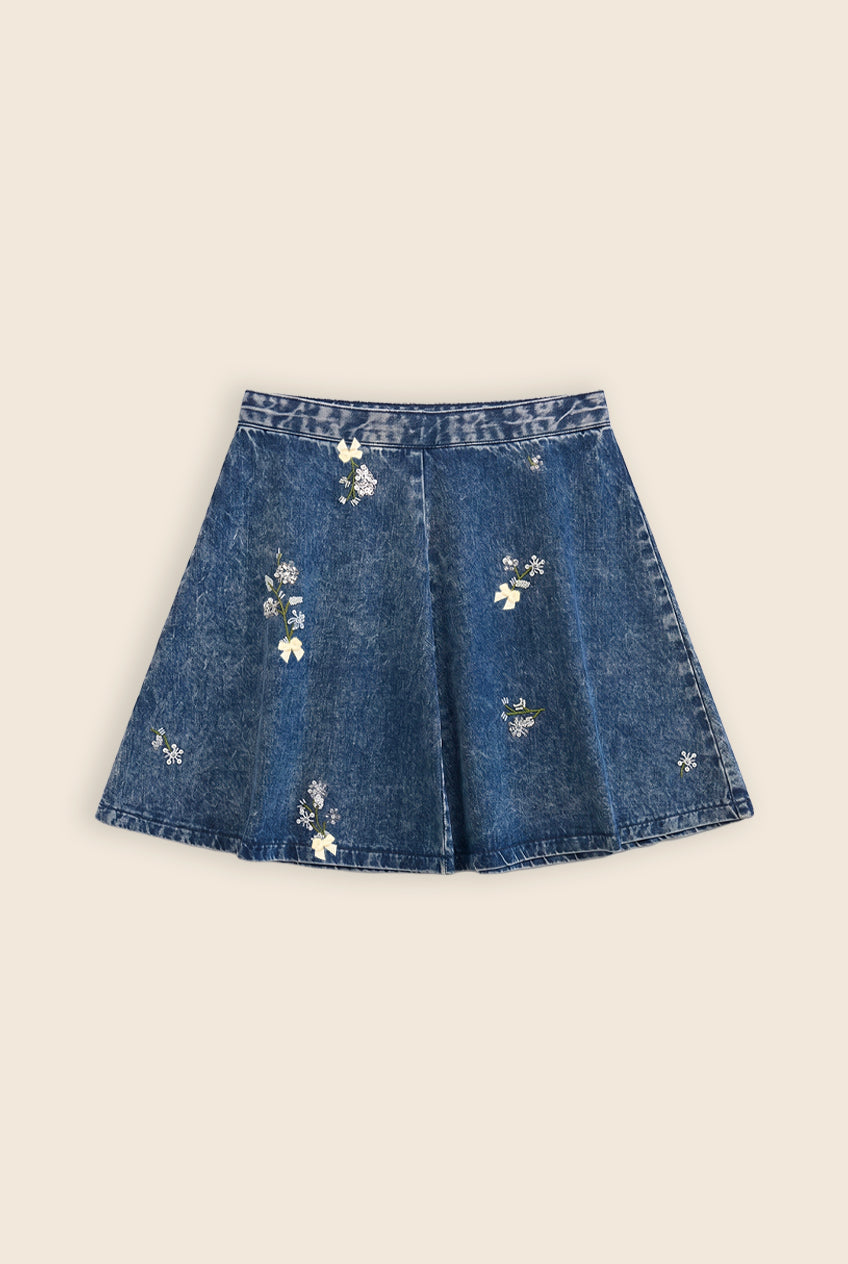 VINTAGE UPCYCLE DROP / Embroidered Denim Skirt
